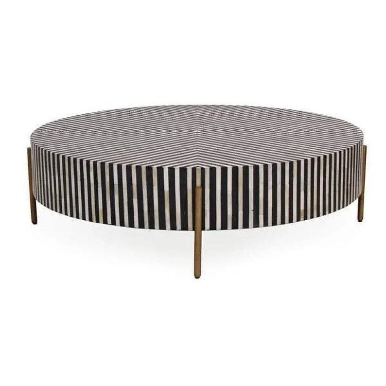 Handmade Bone Inlay Center Table | Black Round Coffee Table Coffee Table - Bone Inlay Furnitures