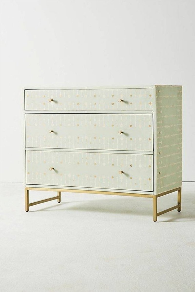 Sage Green Bone Inlay Nursery Dresser - Handcrafted 3-Drawer Chest Bone Inlay Furnitures Sage Green Bone Inlay Nursery Dresser - Handcrafted 3-Drawer Chest Bone Inlay Furnitures