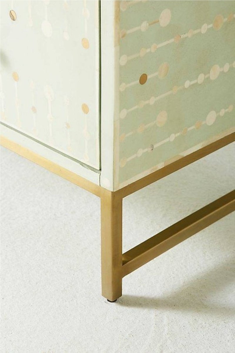 Sage Green Bone Inlay Nursery Dresser - Handcrafted 3-Drawer Chest Bone Inlay Furnitures Sage Green Bone Inlay Nursery Dresser - Handcrafted 3-Drawer Chest Bone Inlay Furnitures