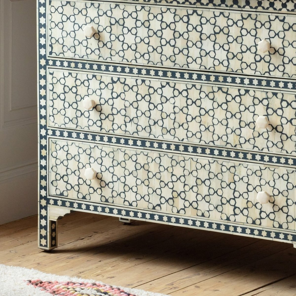 Navy Moroccan Star Bone Inlay 3-Drawer Chest Navy Moroccan Star Bone Inlay 3-Drawer Chest