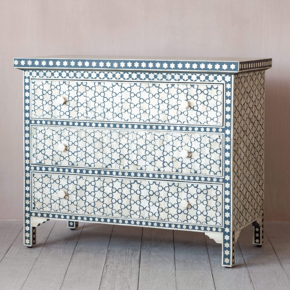 Handmade Star Design Bone Inlay Chest of Drawers | Luxury Dresser Handmade Star Design Bone Inlay Chest of Drawers | Luxury Dresser