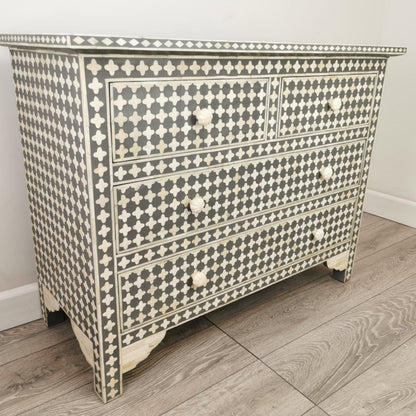 Handmade Bone Inlay Chest of Drawers | Wooden Bedroom Dresser in Grey Color Chest of Drawers - Bone Inlay Furnitures