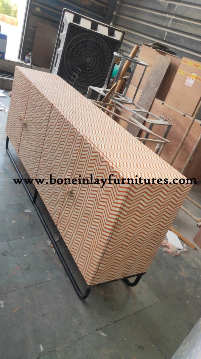 Handmade Bone Inlay Deco Sideboard | Buffet Table In Orange Color Buffet & Sideboard - Bone Inlay Furnitures