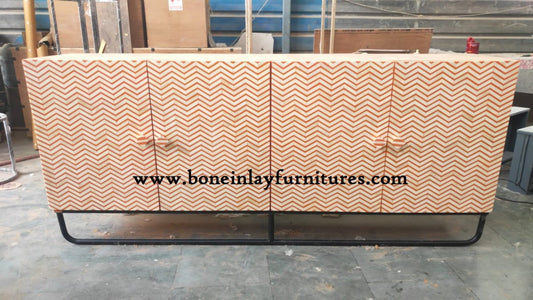 Handmade Bone Inlay Deco Sideboard | Buffet Table In Orange Color Buffet & Sideboard - Bone Inlay Furnitures