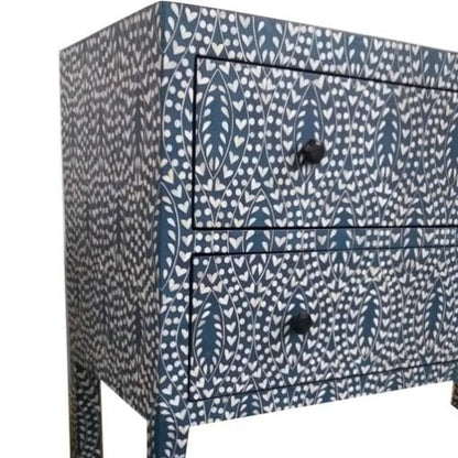 Handmade Bone Inlay Floral Pattern Blue Chest of Drawer | Luxury Dresser in Blue Color Chest of Drawers - Bone Inlay Furnitures