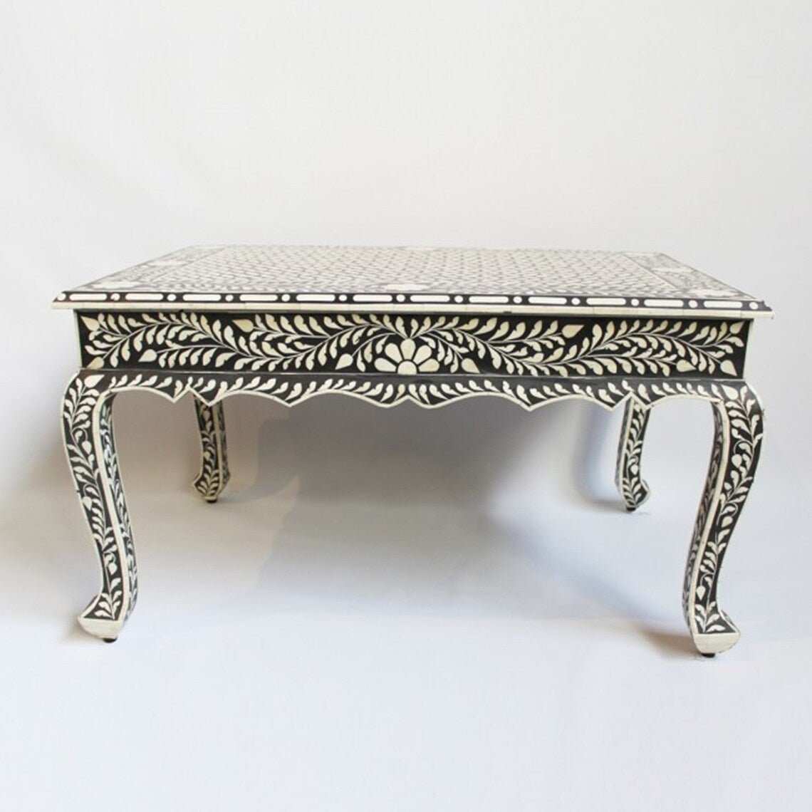 Handmade Bone Inlay Floral Pattern Coffee Table | Handmade Wooden Center Table Coffee Table - Bone Inlay Furnitures