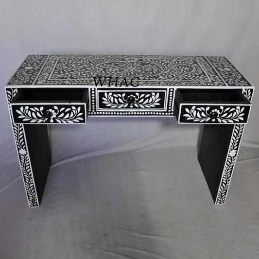 Handmade Bone Inlay Floral Pattern Console Table with 3 Drawer | Handmade Wooden Work Desk console table - Bone Inlay Furnitures