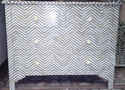 Handmade Bone inlay Grey Color Chevron Pattern Chest Of 4 Drawers | Bedroom Dresser Chest of Drawers - Bone Inlay Furnitures