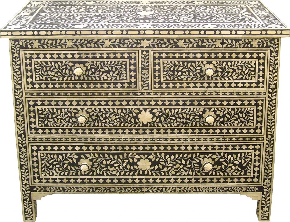 Handmade Bone Inlay Leaf Pattern Chest of Drawers | Wooden Bedroom Storage Unit Chest of Drawers - Bone Inlay Furnitures