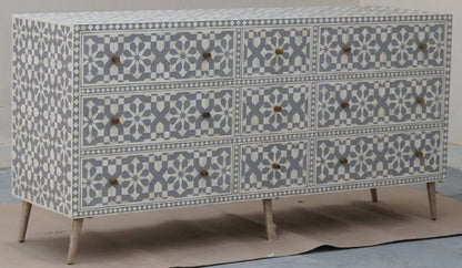 Handmade Bone Inlay Moroccan Chest Of 9 Drawers in Gray Color | Custom Made Wooden Storage Unit Chest of Drawers - Bone Inlay Furnitures
