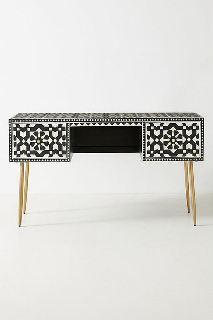 Handmade Bone Inlay Moroccan Design Console Table In Black Color | Bone Inlay Laptop Desk console table - Bone Inlay Furnitures