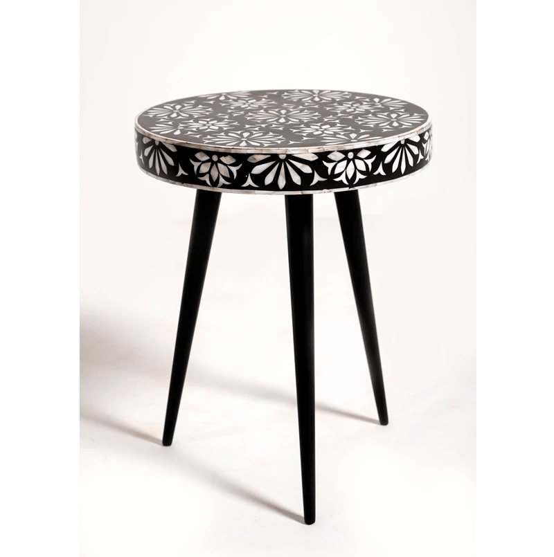 Handmade Bone Inlay Pushkar floral motifs side table | Bone Inlay Wooden Antique Corner Table Bedside Table - Bone Inlay Furnitures