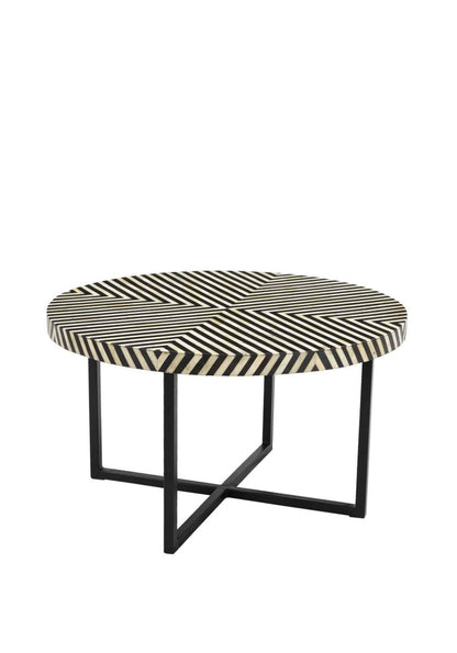 Handmade Bone Inlay Round Coffee Table | Custom Black & White Color Center Table Center Table - Bone Inlay Furnitures