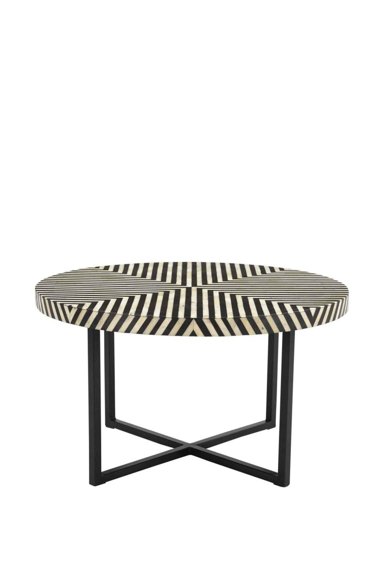 Handmade Bone Inlay Round Coffee Table | Custom Black & White Color Center Table Center Table - Bone Inlay Furnitures