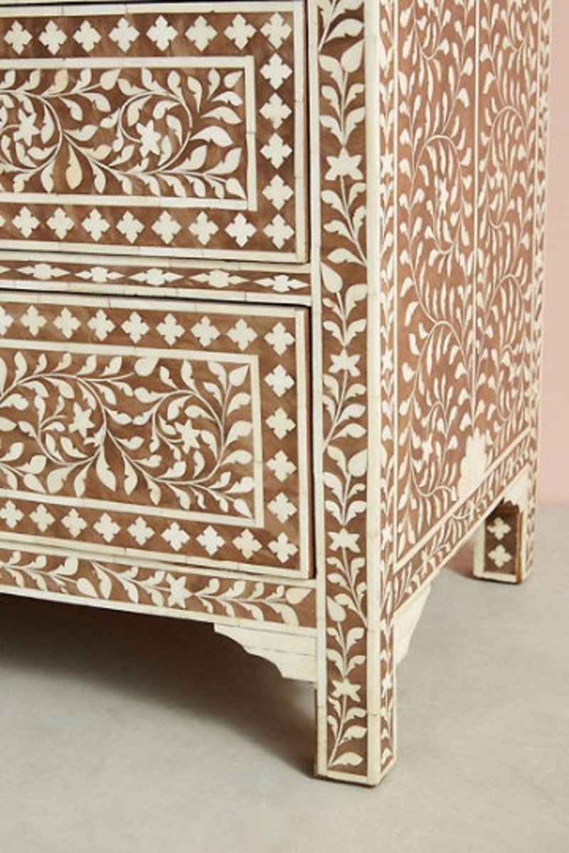 Handmade Bone Inlay Vintage Chest Of 7 Drawers | Inlay Entryway Storage Table Furniture Chest of Drawers - Bone Inlay Furnitures
