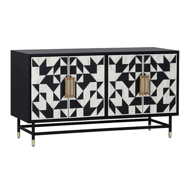 Handmade Bone Inlay Wooden T.V Unit | Media Console Table with 4 Door Furniture Cabinet - Bone Inlay Furnitures