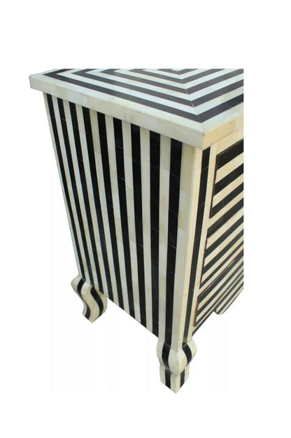 Handmade Bone Inlay Zebra Design Nightstand | Bone Inlay Bedside Table In Black Color Bedside Table - Bone Inlay Furnitures