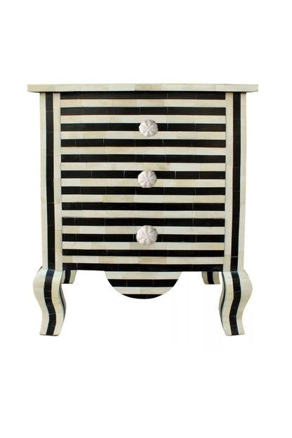 Handmade Bone Inlay Zebra Design Nightstand | Bone Inlay Bedside Table In Black Color Bedside Table - Bone Inlay Furnitures