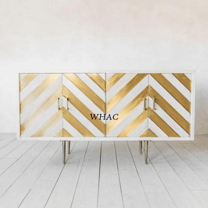 Handmade Brass embossed Sideboard | Chevron Brass, Gold and white Buffet Table Buffet & Sideboard - Bone Inlay Furnitures