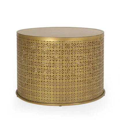 Handmade Brass Metal Conversion Table | Embossed Metal Round Coffee Table Coffee Table - Bone Inlay Furnitures