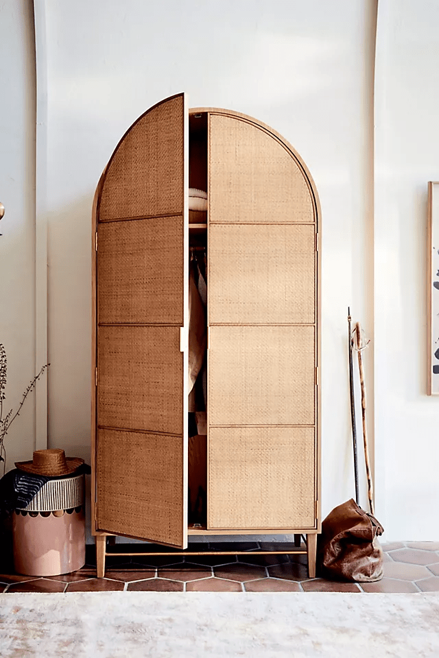 Handmade Cane Armoire in Brown Color | Cane Furniture Armoire - Bone Inlay Furnitures