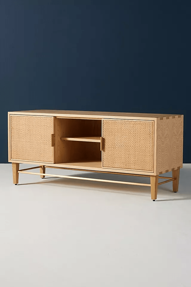 Handmade Cane Media Console | Hand Crafted Cane Furniture In Natural Color Media Console - Bone Inlay Furnitures