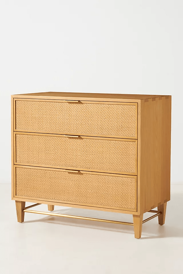 Handmade Cane Three-Drawer Dresser in Natural Color | Cane Living Room Decor Furniture Chest of Drawers - Bone Inlay Furnitures