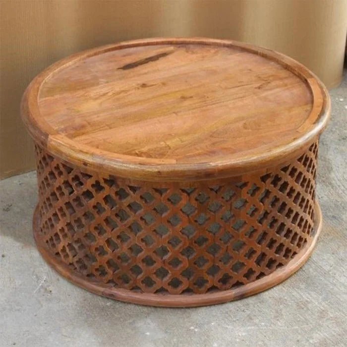 Handmade Carved Coffee Table | Brown Color Conversion Table | Round Center Table Coffe Table - Bone Inlay Furnitures