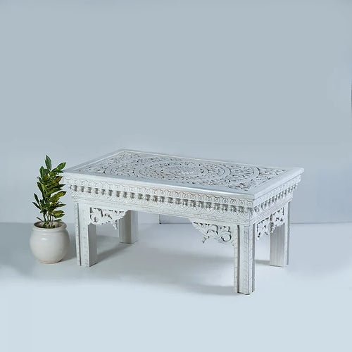 Handmade Carved Console Table | Hand-carved White Color Entryway table console table - Bone Inlay Furnitures
