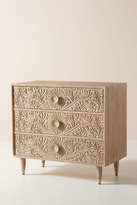 Handmade Carved Gulliver Three-Drawer Dresser | Modern wooden Dresser Drawer Dresser - Bone Inlay Furnitures