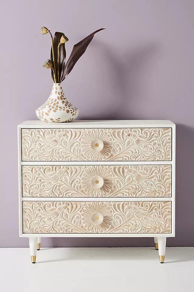 Handmade Carved Gulliver Three-Drawer Dresser | Modern wooden Dresser Drawer Dresser - Bone Inlay Furnitures