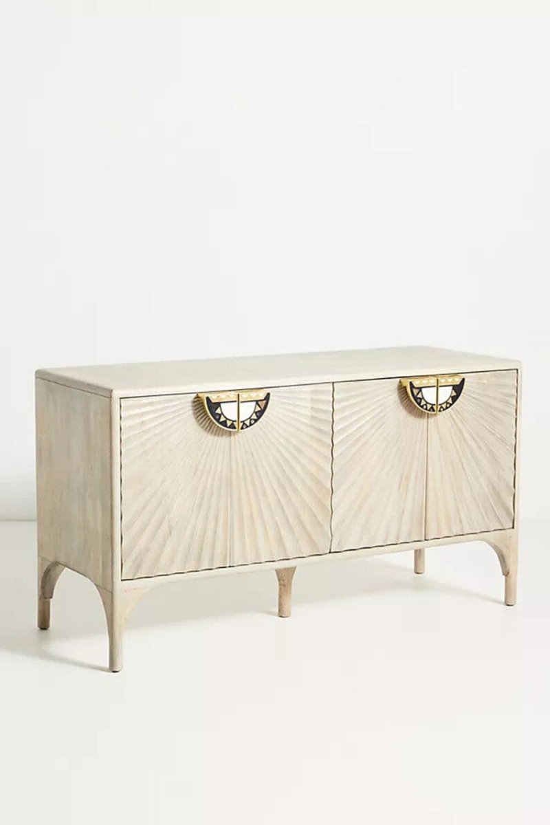 Handmade Daybreak Sideboard | Hand-carved Wooden Buffet Table in Grey Color Sideboard - Bone Inlay Furnitures