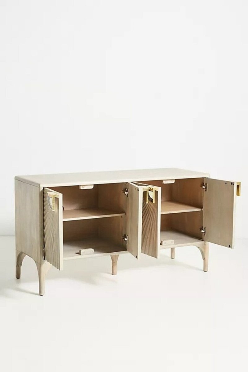 Handmade Daybreak Sideboard | Hand-carved Wooden Buffet Table in Grey Color Sideboard - Bone Inlay Furnitures