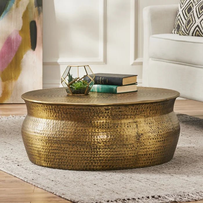 Handmade Embossed Metal Frame Coffee Table | Brass Conversion Table Coffee Table - Bone Inlay Furnitures