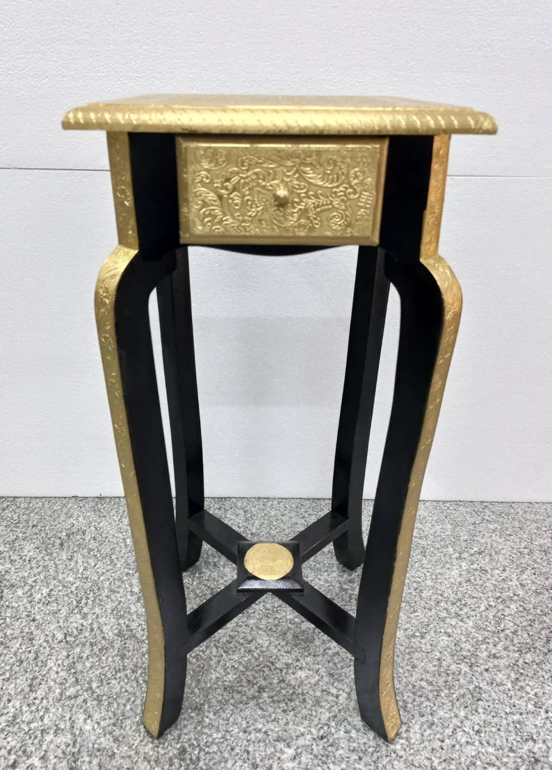 Handmade Embossed Metal Nightstand | Antique Metal Lamp Stand | Indian Furniture console table - Bone Inlay Furnitures