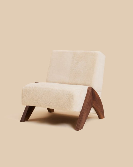 Handmade Enzo Faux Sherpa Chair with Walnut Finish Chair - Bone Inlay Furnitures