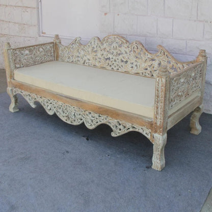 Handmade Garden Maharajah Indian Daybed | Hand-carved Wooden Sofa Daybed - Bone Inlay Furnitures