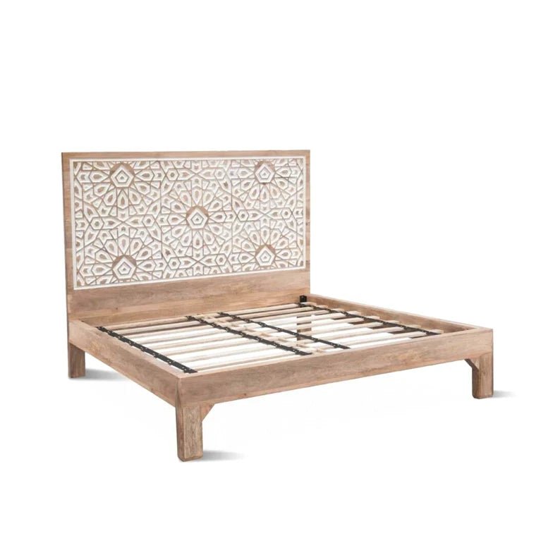 Handmade Hand Carved Bed | Hand-crafted Wooden Indian Design King Size Bed Beds & Bed Frames - Bone Inlay Furnitures