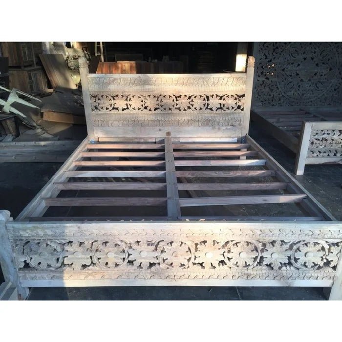 Handmade Hand Carved Bed | Wooden Indian Design King Size Bed Bed - Bone Inlay Furnitures
