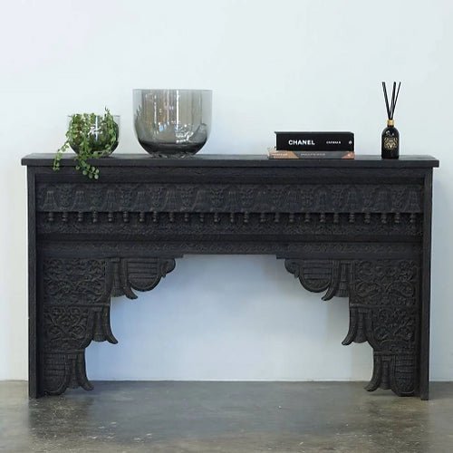 Handmade Hand Carved Console Table | Indian Black Console Table console table - Bone Inlay Furnitures