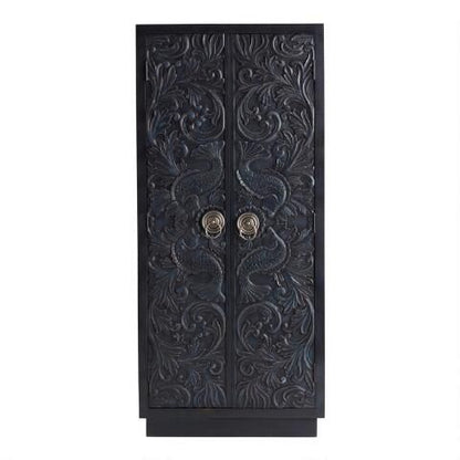 Handmade Hand Carved Indian Traditional Fish Nairi Design Armoire Closet Armoire - Bone Inlay Furnitures