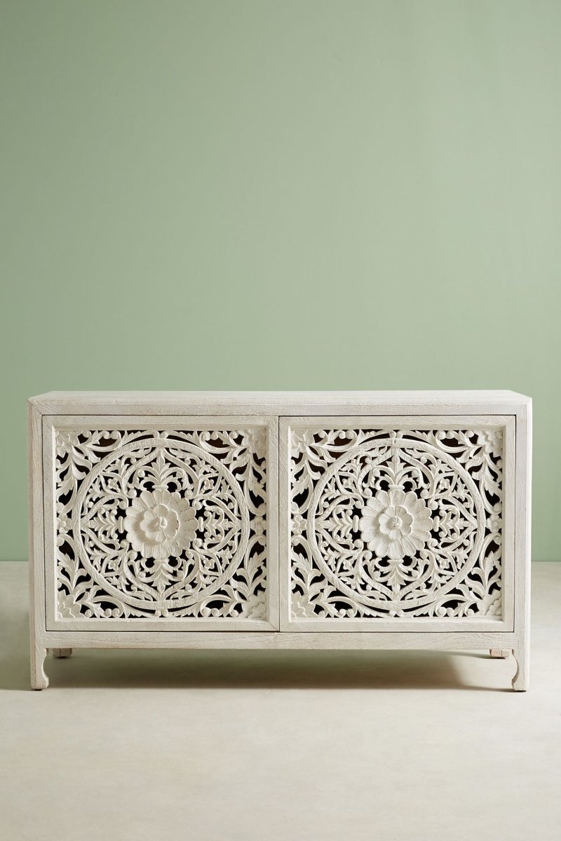 Handmade Hand Carved Lombok Buffet Table In White Color | Custom Made Sideboard Buffet & Sideboard - Bone Inlay Furnitures