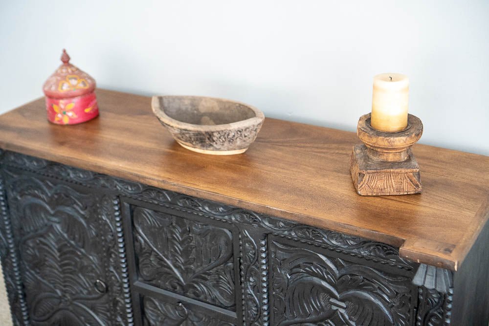 Handmade Hand-carved Maharaja Charcoal Sideboard | Handmade Wooden Sideboard Buffet & Sideboard - Bone Inlay Furnitures