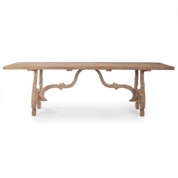 Handmade Hand Carved Rectangle Pedestal Dining Table with Scroll Legs in Natural Finish Dining Table - Bone Inlay Furnitures