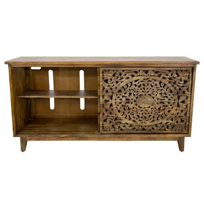 Handmade Hand Carved Sideboard | Indian Wooden Sideboard In Natural Color Buffet & Sideboard - Bone Inlay Furnitures