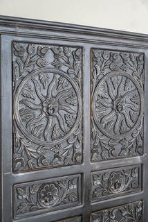 Handmade Hand Carved Tallboy Charcoal Wooden Indian Armoire Closet Wardrobe - Bone Inlay Furnitures