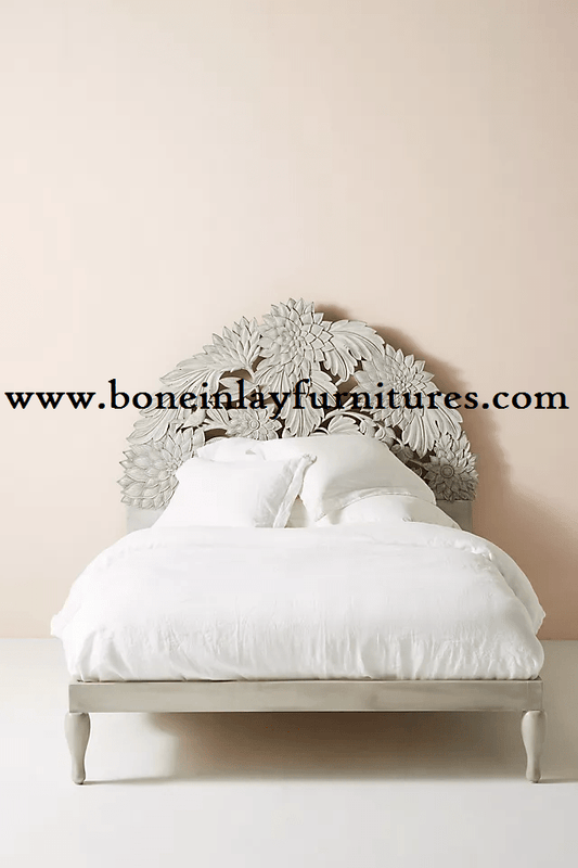 Handmade Hand Carved Treescape Bed | Handmade Wooden Bedroom Decor Bed - Bone Inlay Furnitures