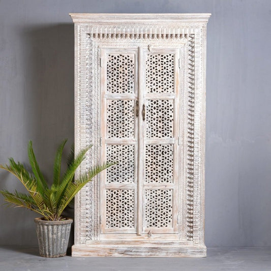 Handmade Handcarved Solid Wood Indian Armoire Armoire - Bone Inlay Furnitures