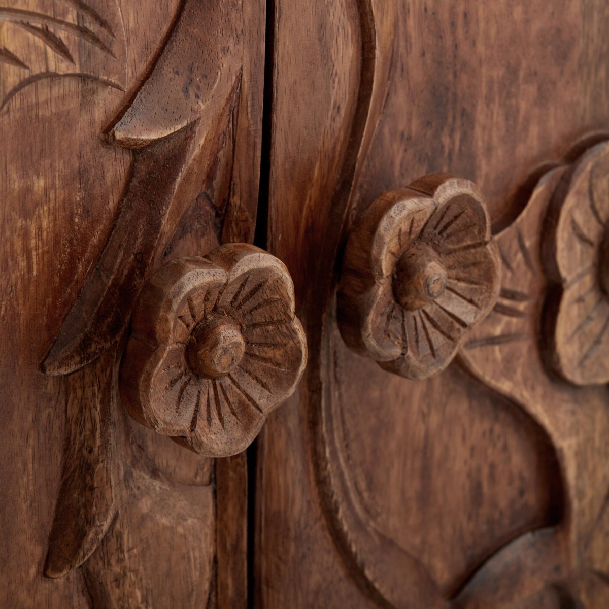 Handmade Handcarved Solid Wooden Floral Armoire Closet Armoire - Bone Inlay Furnitures
