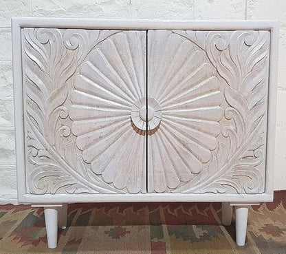 Handmade Indian Carved Vintage Small Sideboard | Hand Carved Wooden Cabinet Cabinet - Bone Inlay Furnitures